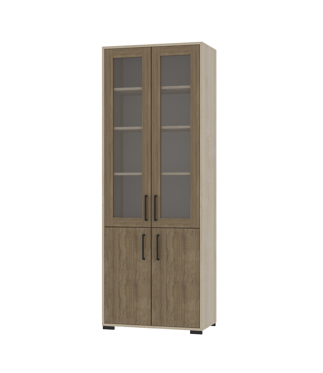 Шафа 4-х дверна з 2-ма скляними матовими дверцятами та 5-ма полицями, 719х405х2025 мм, АНШАР ГРУП (6609)